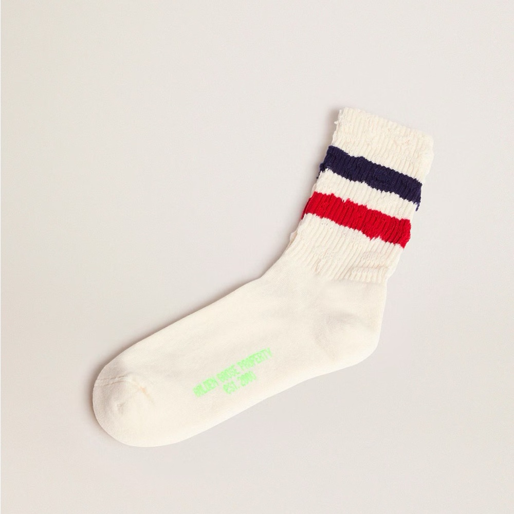 Golden Goose Cream Socks with Red and Blue Stripes - Picture 2 of 5